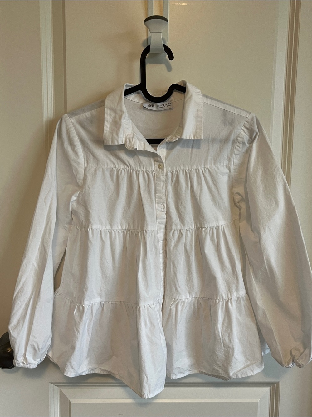 Zara White Tiered Button-Up Blouse